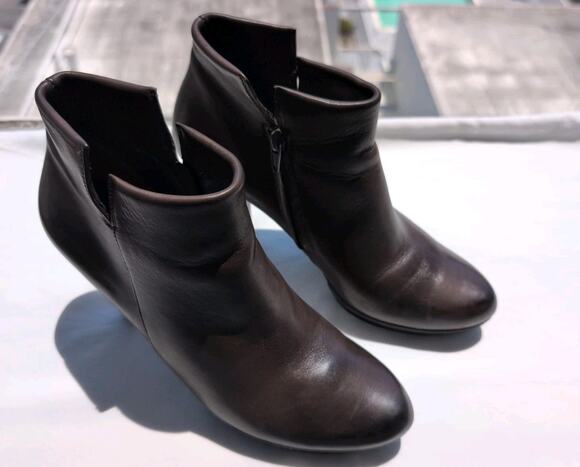 Paul Green Shoes - Paul Green Women's Alexa Brown Leather Heeled Platform Booties Boots Size 7.5